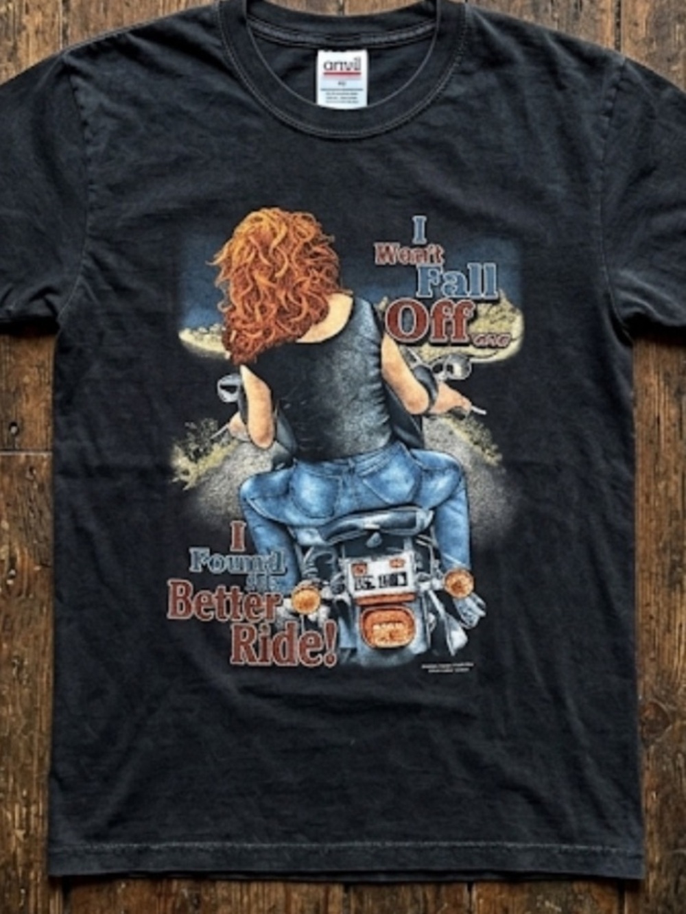 Anvil Black Graphic Tee with Motorcycle Print